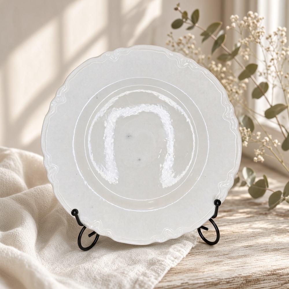 Vintage White Scalloped Edge Ceramic 9 Inch Plate Farmhouse Decor